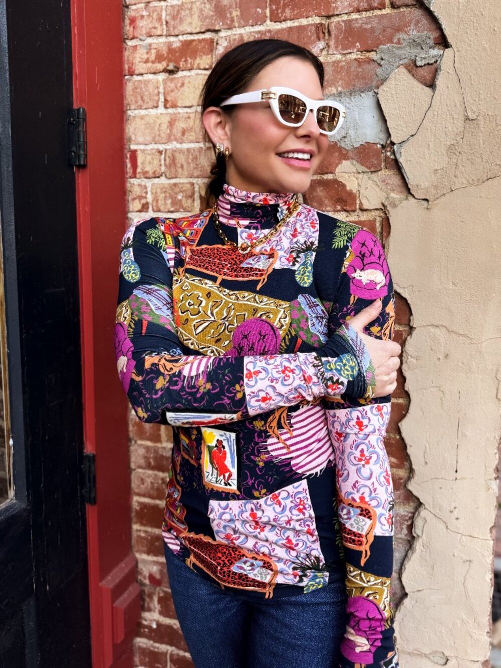 Salon Print Knit Turtleneck